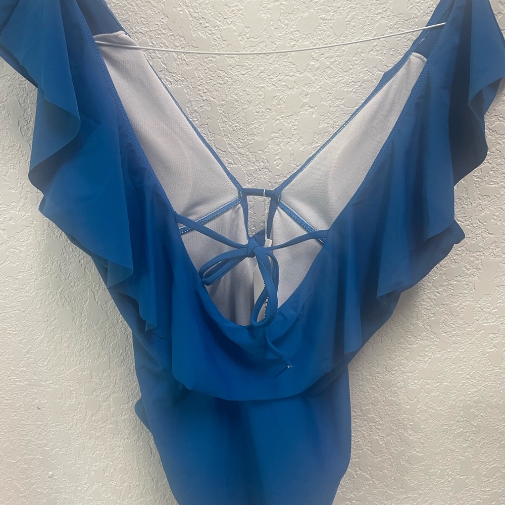 NWT ladies Blue Ruffled One Piece - Picture 2 of 6
